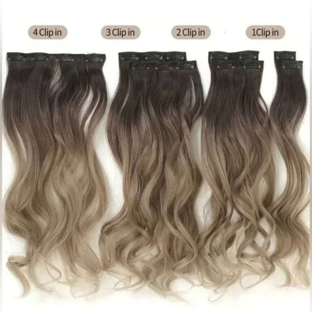 22 Inch Balayage Brown & Blonde Clip in Curly Hair Extensions - human hair blend